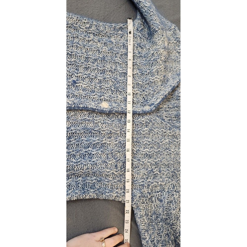 VTG EMOS COLLECTION Blue/White Cable Knit Silk Blend Tunic Cardigan Sweater SZ M - Picture 4 of 8